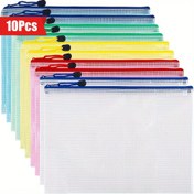 Resim 10 adet A4 Fermuarlı Izgara Dosya Çantaları, Seyahat, Okul ve Ofis Malzemeleri için PP Malzeme Klasörler ve Cepler - Çok Fonksiyonlu Düzenleyici Çanta 