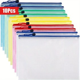 Resim 10 adet A4 Fermuarlı Izgara Dosya Çantaları, Seyahat, Okul ve Ofis Malzemeleri için PP Malzeme Klasörler ve Cepler - Çok Fonksiyonlu Düzenleyici Çanta 