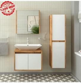 Resim Banos Roomart Lavabolu Ahşap-Mat Beyaz Mdf 65 Cm Banyo Dolabı+A.. Beyaz 