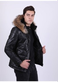 Resim New Zaya Leather Erkek Şişme Deri Ceket Siyah 