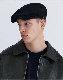 Resim Kışlık Kaşe Şapka Yün Düz Renk Spor London Kasket -siyah Siyah 