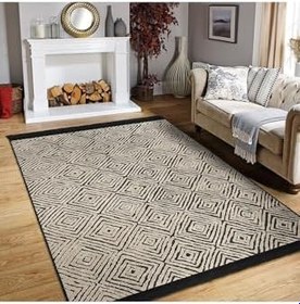 Resim RealHomes Kahverengi Zeminde Kilim Motifli Dokuma Halı Desenli Sade & Şık Geometrik Salon Kaymaz Saçaklı Halı HaliDik-Deluxe-11728, 160 x 230 