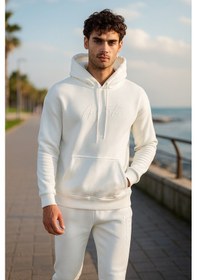 Resim Oversize Ekru Renk Kapüşonlu Eşofman Takımı-1665 Ekru 