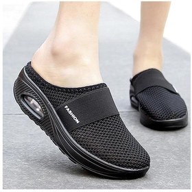 Resim Siyah Örgü Nefes Kadın Kama Terlik Premium Terlik Vintage Kaymaz Rahat Kadın Platformu Retro Ayakkabı Artı Boyutu Ortopedik Diyabetik Sandalet Siyah 