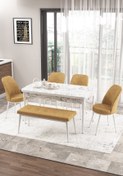 Resim Canisa Concept Zen Serisi 80x132 Mdf Açılabilir Beyaz Mermer Desen Masa Takımı 4 Cappucino Sandalye Ve 1 Bench 