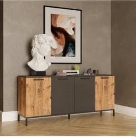 Resim Robinhome Robin Home Troya Yemek Odası Konsol 4 Kapaklı Metal Ayaklı Çam 