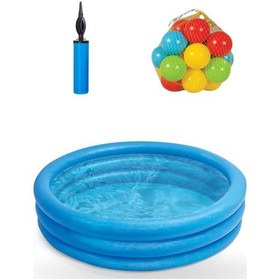 Resim 3 Boğumlu Mavi Havuz + Pompa + 25 Adet Havuz Topu - 114 X 25 Cm Havuz- Şişme Havuz - Kristal Havuz Çok Renkli 