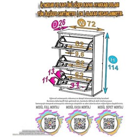 Resim Eliusta Farel 72 Cm Genişlik 3 Kapaklı Ayakkabılık 72x114x26 Cm Cordoba Renk Kapı Önü/antre Ayakkabılık Cordoba 