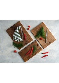 Resim Hıcowood Doğal Ceviz Kesme Sunum Tahtası 3'lü Set -Lazerle İsim/Söz Yazılır 