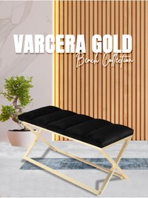 Resim Gazzini furniture Varcera Gold Sliced Bench Çapraz Metal Ayaklı Dilimli Siyah Model Puf 