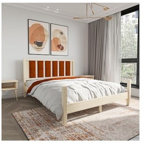 Resim Orion Model Kiremit Renk Puflu Başlıklı Doğal Çam Ahşap Karyola-80 90 x 200 