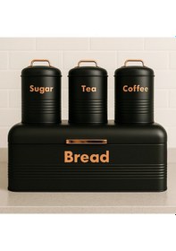 Resim 4 Lü Mutfak Seti Ekmeklikçay Kahve Şekerlik Siyah 43x20 Antrasit 