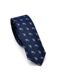 Resim Gaffy Mavi Şal Desenli Lacivert Dokuma Kumaş Mendilli Slim Fit Kravat // Sdk-240808 Desenli 