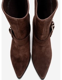 Resim Luvishoes Velmor Kahverengi Süet Hakiki Deri Tokalı Kadın Western Bot Kahverengi 