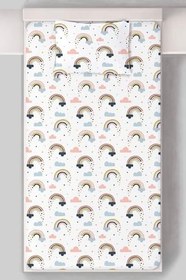 Resim Organik Tek Kişilik Lastikli Çarşaf Seti - Neşeli Bulutlar 80 x 180 