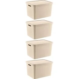 Resim Pearl Shop 4'lü Set Stafi Çok Amaçlı Kapaklı Kutu Latte 18 Lt - Latte, Çok Amaçlı Kapaklı Kutu, Ev-Ofis-Depo Için, Kapaklı Saklama Kutusu 