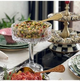 Resim El Yapımı Şeffaf Cam Yuvarlak Ayaklı Sunum Kasesı Sunumluk 19X25 