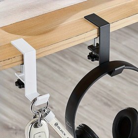 Resim 1 adet Dayanıklı Alüminyum Alaşımlı No-Drill Masa Yanı saç tokası - Kolay Kurulum Kelepçeli Kulaklık Tutucu, Güçlü Tutuş, Boyalı Bitiş, Ofis ve Öğrenci Masaları için İdeal, Kulaklık Askısı, Kapı Üstü saç tokası 