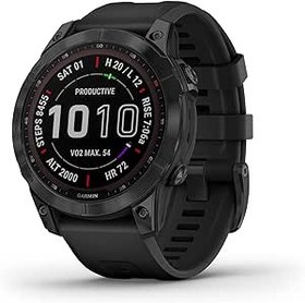 Resim Garmin 010-02540-34 fenix 7 Sapphire Solar, macera akıllı saati, Solar Şarj Yetenekleri, sağlam açık GPS izle, dokunmatik ekran, sağlık ve zindelik özellikleri, Siyah Bantlı Siyah DLC Titanyum 