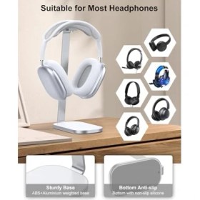 Resim Kulaklık Standı, Airpods Max Için Ağır Kulaklık Tutucu, Kulak Üstü Kulaklık Için Çalışma Masası Aksesuarı, Oyun Kulaklığı, Alüminyum, Abs ve Silikon, Gümüş Beyaz 