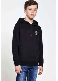 Resim Computer Skull Baskılı Unisex Çocuk Kapüşonlu Siyah Sweatshirt (528845457) 