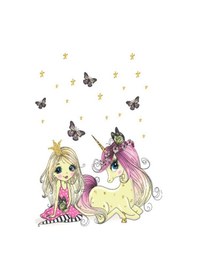 Resim Çocuk Odası Kız Ve Unicorn Kelebekli Masal Temalı Zebra Perde V-8040 Beyaz 