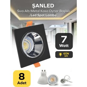 Resim ŞANLED 7W Sıva Altı Oynar Başlık GU10 Kare Siyah Gün Işığı LED Spot Lamba-8 Adet 