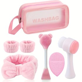 Resim 7 Adet Yüz Temizleme ve Bakım Seti - Derin Temizleme, Güzellik Spa Maskı Fırça Seti, Yumuşak Peluş Başlık, Başlık Bağcığı, Zarif Peeling Fırçası, Detaylı Silikon Yüz Temizleme Fırçası, Taşınabilir Cilt Bakım Aracı, Yıkanabilir Çanta Dahil, Kadınlar İçin Uygun, Noel Hediyesi, İdeal Hediye 