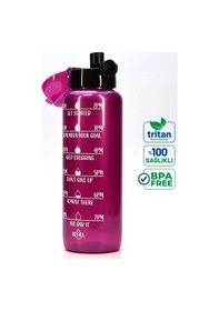Resim Su Matarası Tritan Geniş Ağız Su Şişesi Motivasyon Spor Matarası Suluğu Bpasız 1000 Ml Mor T0103 