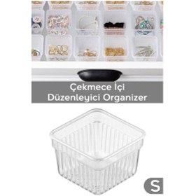 Resim Modüler Çekmece İçi Düzenleyici - Banyo Makyaj Takı Organizer Ofis Düzenleyici 7,8 X 7,8 Cm Şeffaf 