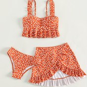 Resim Fırfırlı Polka Dot Tankini Seti - Esnek, Makinede Yıkanabilir Yüzme Kıyafeti Genç Kızlar İçin 