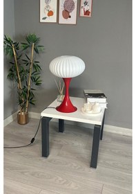 Resim Mesa Beyaz Cam Masa Lambası Dekoratif Abajur Çocuk Odası Başucu Lambası Okuma Lambası Beyaz 