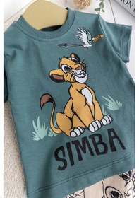 Resim Aslan Fiğürlü 2'li %100 Pamuk Yazlık Erkek Bebek Takım Set Yeşil 