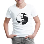 Resim Yin Yang - Kedi Beyaz Çocuk Tshirt 