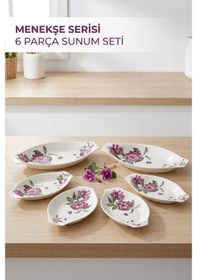 Resim Noble Life Menekşe Desenli 6 Parça Porselen Meze, Kahvaltılık Ve Sunum Seti Beyaz - Mor 