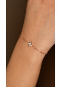 Resim Roza Silver Zirkon Taşlı Rose Kutup Yıldızı Minimal Gümüş Bileklik 