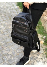 Resim Lebina Siyah Yıkanmış Deri Kadın Sırt Çantası Siyah 