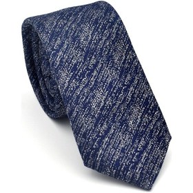 Resim Gaffy Gri Kırcıllı Desenli Lacivert Dokuma Kumaş Mendilli Slim Fit Kravat // Sdk-2501-2 Lacivert 