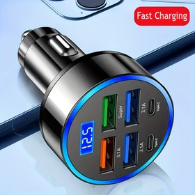 Resim Hızlı Şarj ile 6'lı Araba Telefon Şarj Cihazı - QC3.0 Çift PD Adaptörü, LED Ekran, Çoklu USB Girişleri (2,5A/3A/1A), Araba İçinde Kullanım İçin Kompakt Tasarım, Araba Şarj Cihazı, Çok Yönlü Şarj İstasyonu, Modern Aksesuar, Dayanıklı Yapım 