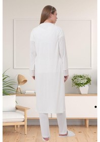 Resim Mecit Pijama Mecit 1541 Ekru Uzun Sabahlıklı Lohusa Pijama Takımı 