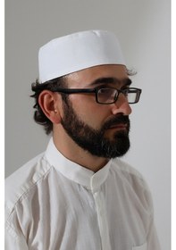 Resim Elif Vav Nakışlı Kalıp Namaz Takkesi - Beyaz Beyaz 