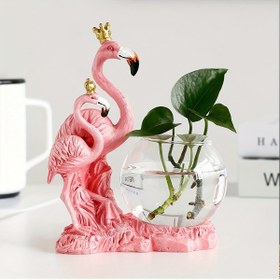 Resim Evde Rahatlama, Şık Pembe Flamingo Reçine Heykeli ve Cam Hidroponik Vazo - Oturma Odası Masa için Nordik Tarzı Mini Bitki Tutucu, Romantik Ev Dekor Hediyesi 