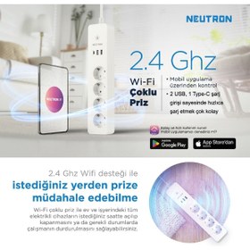 Resim NEUTRON Akıllı Wi-fi Destekli 16a 4'lü Çocuk Kilitli Akım Korumalı Çoklu Priz - Uygulama Üzerinden Kontrol 