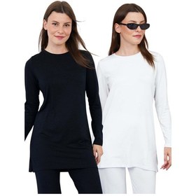 Resim Penyebizden Kadın Viskon Full Likra Tunik 2'li Paket-siyah-beyaz Siyah - Beyaz 