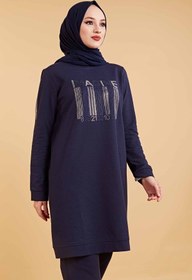 Resim CNG MODA Kadın Taşlı Lacivert Tesettür Eşofman Takımı 