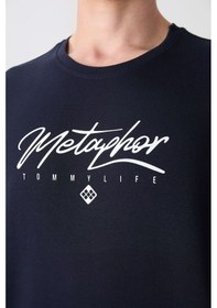 Resim Tommy Life Lacivert Pamuklu Kalın Yumuşak Dokulu Oversize Fit Baskılı Erkek T-shirt - 88320 Lacivert 