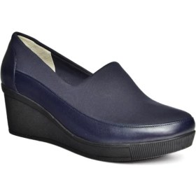 Resim Fox Shoes R908059003 Lacivert Hakiki Deri Dolgu Topuklu Kadın Ayakkabı 