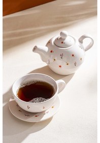 Resim Rivaistanbul Minimal Çiçekli Amore 4 Parça Demlik & Fincan Seti Beyaz 