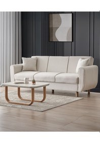 Resim Flavia 3'lü Kanepe Salon, Oturma Odası Yataklı Bazalı Krem 