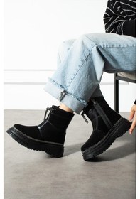 Resim Shoetek Gavia Kadın Kar Botu Fermuarlı Taşlı Paraşüt Kumaş Siyah Siyah 